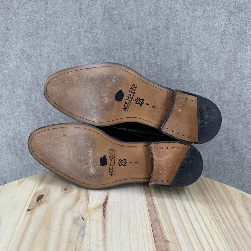 Ace Marks Black Leather Chukka Oxford Boots‎ 9 Ankle Dress Lace Almond Toe Shoes